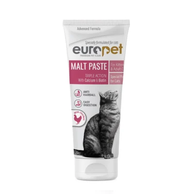 خمیر مالت گربه یوروپت طعم مرغ (Europet Malt Paste) | مناسب هضم گلوله مویی